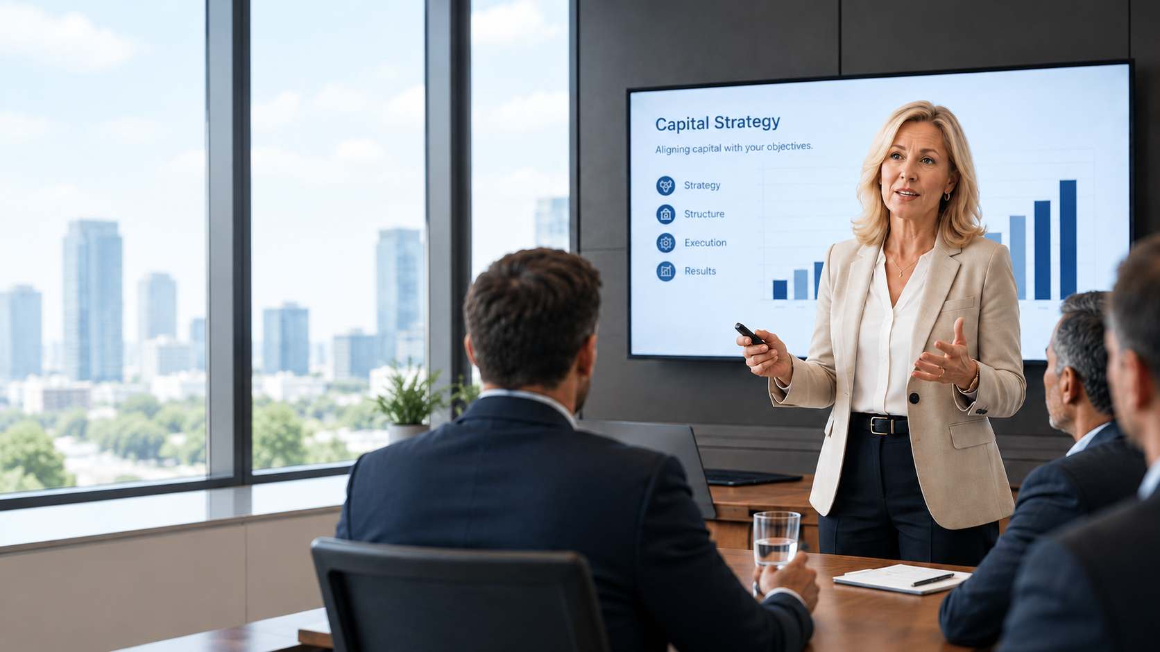 Corporate boardroom representing capital advisory and transaction strategy