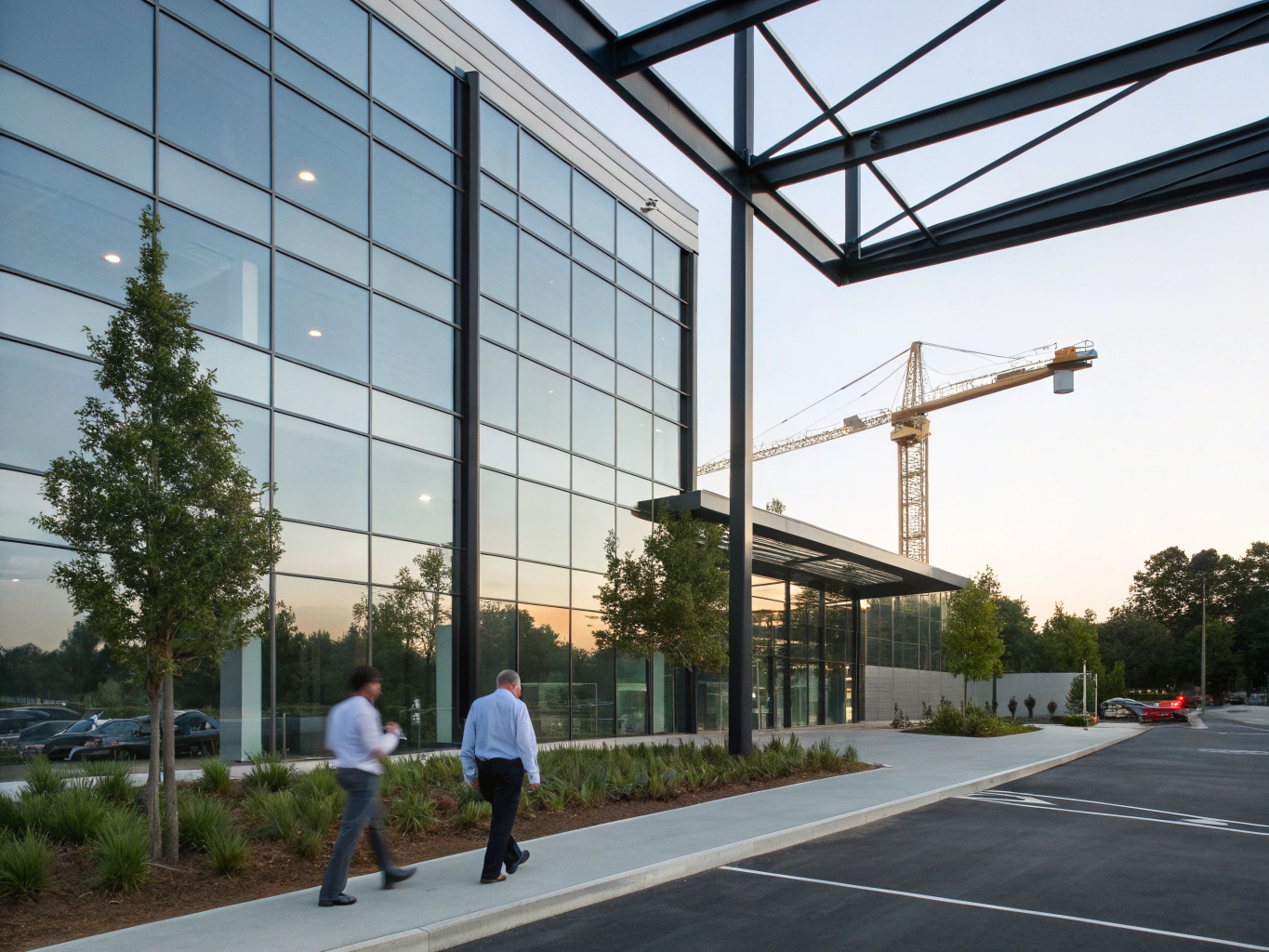 Modern glass commercial real estate office building