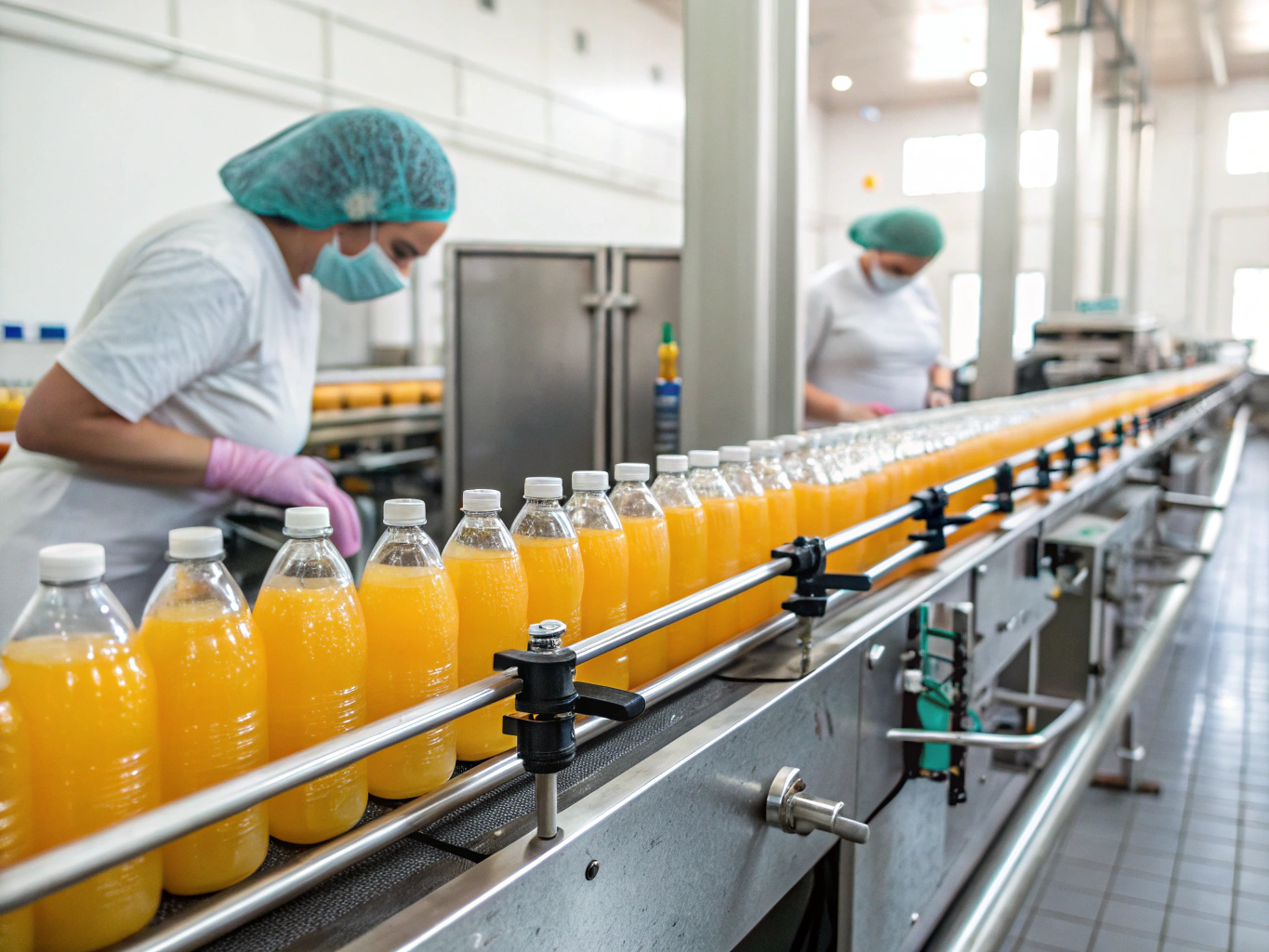 Automated beverage bottling production line conveyor