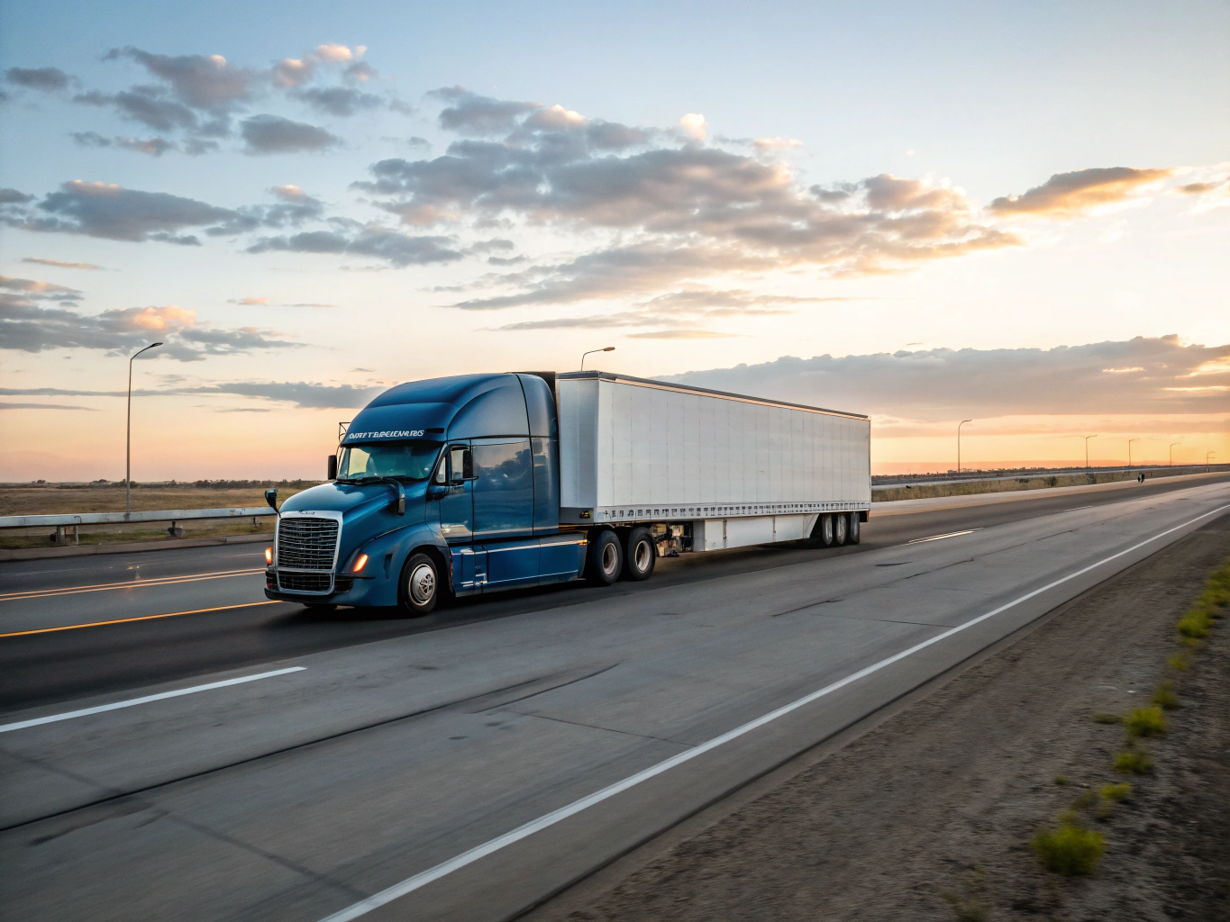 Freight logistics truck traveling on commercial highway